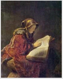 Rembrandt: Oude vrouw lezend in een boek